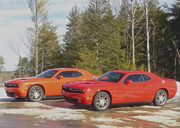 At the test track, we had our choice of Challenger GTs -- orange, or red. Photo credit: John Gilbert
