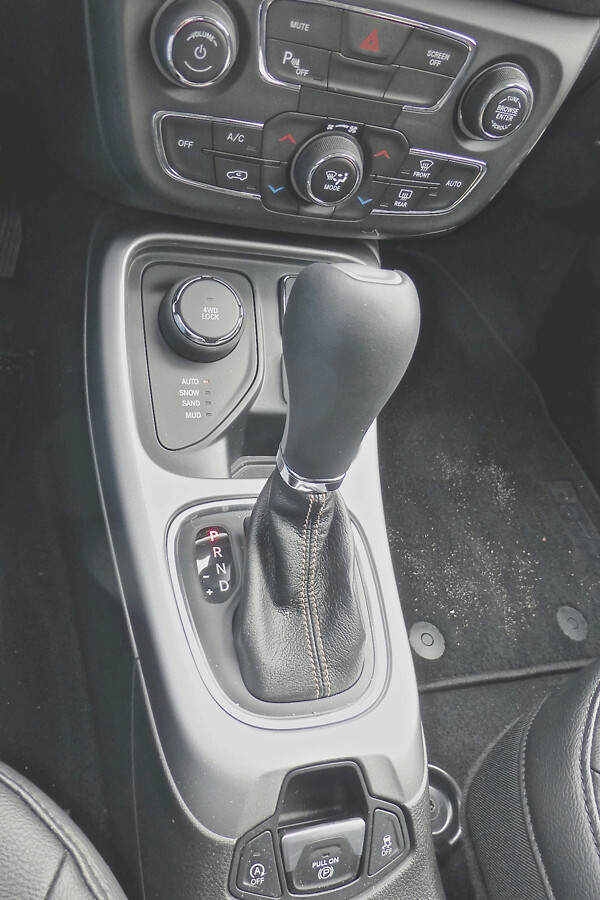 Terrain control knob is positioned to easily adjust the 4-wheel drive for snow, mud, sand or automatic settings. Photo credit: John Gilbert