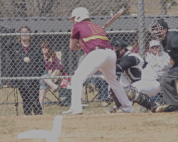 UMD pinch-hitter Colin Baumgard took a called third strike to end a 3-2 first-game loss to Wayne State. UMD won the second game 7-2 for a split at Bulldog Park. Photo credit: John Gilbert