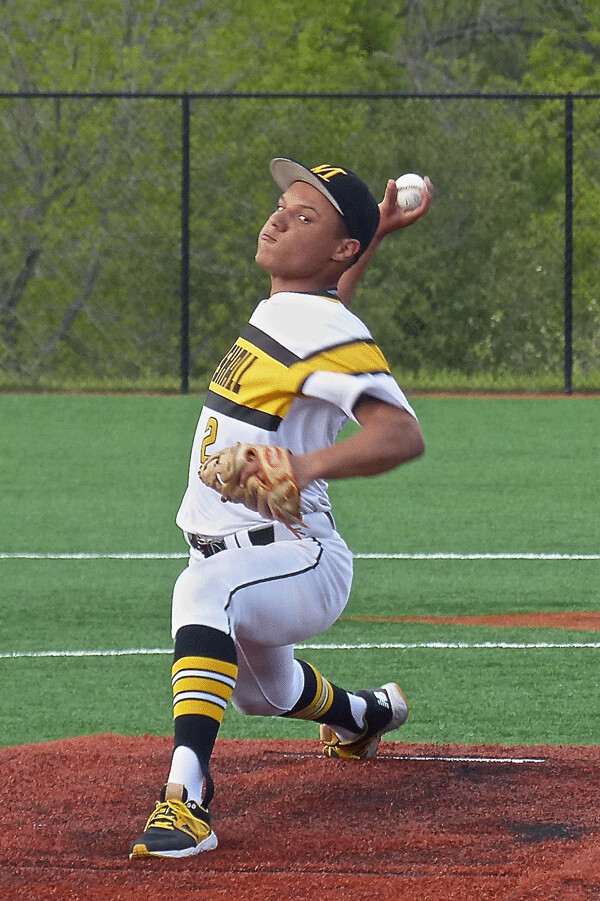 Derrick Winn, one of a half-dozen vital sophomores, led Marshall to the state tournament with a complete game 2-1 victory over Aitkin. Photo credit: John Gilbert