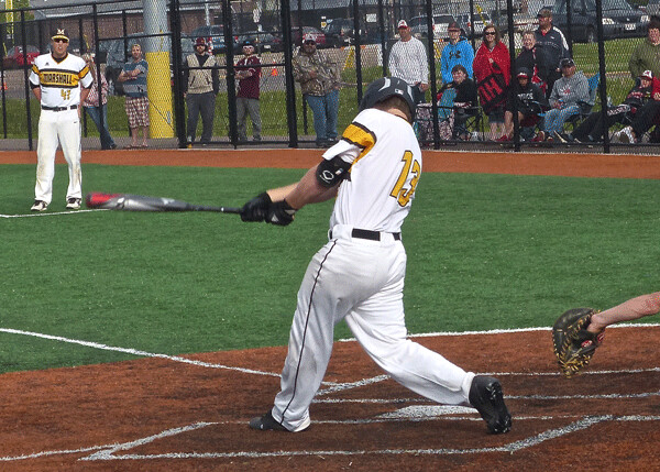 Senior Joey Peters drove in both runs as the Toppers held on tight to capture 7AA. Photo credit: John Gilbert