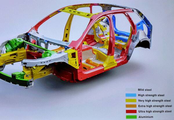 Volvo displays various layers of high-strength steel in the XC60 body, as it rides on the same platform as the XC90. Photo credit: John Gilbert