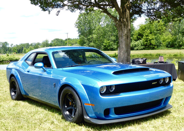 Dodge Demon, with 840 horsepower, rested undriven under a shade tree at the Auburn Hills test facility. Photo credit: John Gilbert