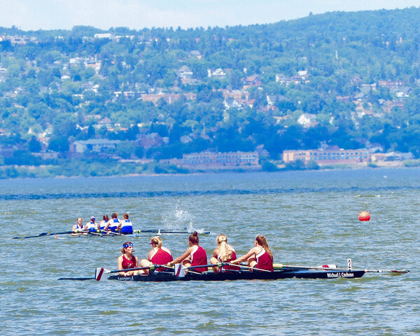 A Duluth cox 4 team competed against a Thunder Bay team at the 59th Duluth Rowing Regatta. Photo credit: John Gilbert