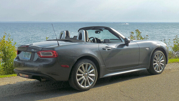The 124 Spider is actually built on the Mazda Miata platform, with the body extended for style and Fiat’s turbocharged 1.4-liter engine. Photo credit: John Gilbert