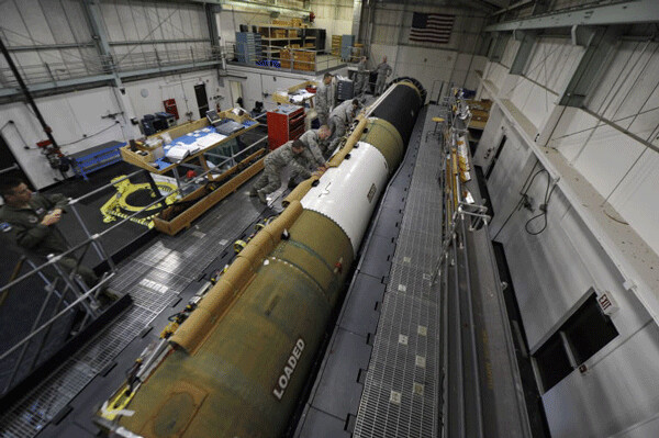 A Minuteman III missile like the 450 still deployed in underground launch pads in North Dakota, Montana, Nebraska, Colorado and Wyoming.