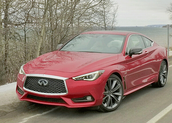Looking like the glistening prize in any Easter Basket, the Infiniti Q60 Red Sport 400 lights up a grey day on the North Shore. Photo credit: John Gilbert