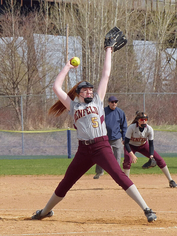   Denfeld’s Gracie Anderson is among the strong-armed high school fast-pitch pitchers who seem  to thrive in Duluth’s short spring season. Photo credit: John Gilbert