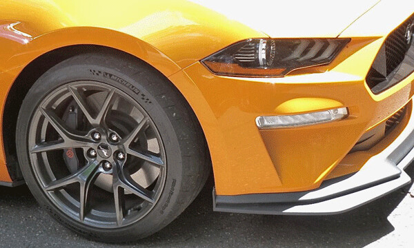 LED headlights and fantastic brakes adorn the corner view of the Mustang GT.  Photo by: John Gilbert