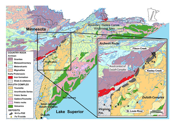 Mineral exploration is taking place throughout the Duluth complex of  mineralization, underlying Superior National Forest. Duluth Complex, source USGS