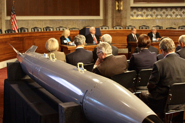 A mock-up of the new nuclear-armed gravity bomb known as B61-12 was wheeled into a congressional hearing room so lawmakers could see and feel the reality of planning and preparing for indiscriminate, uncontrollable mass destruction with firestorms, radiation and long-term genetic mutations.