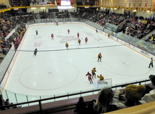 Wisconsin defeated Minnesotda 3-1 Sunday at Ridder Arena, before an enthusiastic crowd of 2,452, as the Women’s WCHA outdrew the Gophers men who were beating Michigan next door  in a Big Ten playoff sweep. Photo credit: John Gilbert