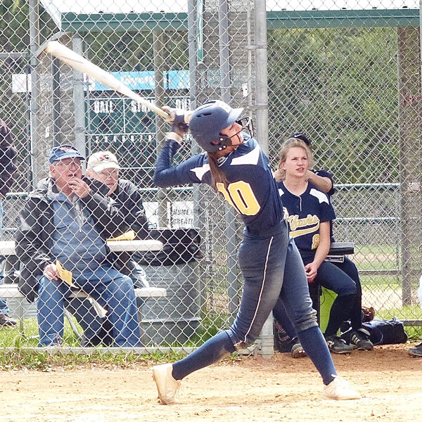 Hannah Mihalik, Hermantown’s winning pitcher, blasted a first-inning triple to  start the offense on a 13-2 elimination of Denfeld at Braun Park. Photo credit:  John Gilbert
