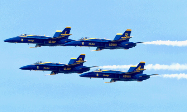 Blue Angels show off tight formation over the Duluth Airport Saturday.  Photo credit: John Gilbert