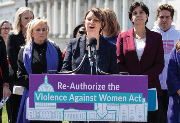 Sen. Amy Klobuchar, D-Minn., speaks at a press conference on the reauthorization of the Violence Against Women Act, at the U.S. Capitol on Wednesday. Photo by Kevin Dietsch/UPI