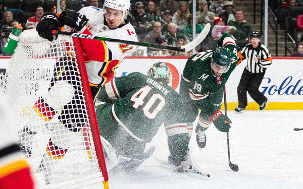 Devan Dubnyk shuts the Calgary  Flames out 3-0 in St. Paul on Monday