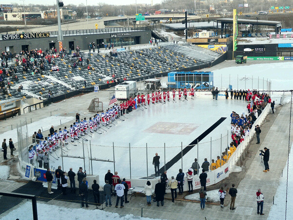 Opening ceremonies featured stirring renditions of the Soviet and American national anthems on the outdoor rink. Photo credit: John Gilbert