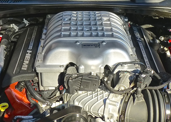 Heart of the Hellcat is a 6-2-liter Hemi V8 with a supercharger that pumps out 707 horsepower and 650 foot-pounds of torque. Photo credit: John Gilbert