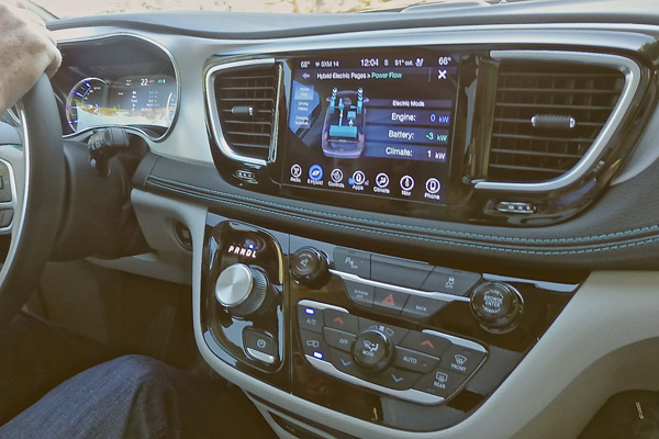 High-tech dashboard can be programed for various screens to show flow of hybrid power. Photo credit: John Gilbert