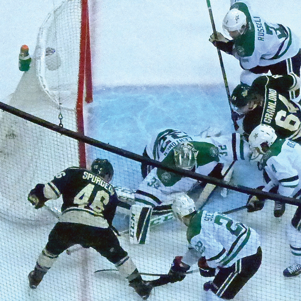 Defenseman Jared Spurgeon went to the net to score two of the Wild's four third-period goals in their  5-4 Game 6 loss to Dallas. Photo Credit: John Gilbert