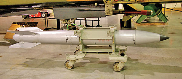 The USAF B61 gravity bomb, above, is still used at NATO bases in Italy, Germany, the Netherlands, Belgium and Turkey. The 50-90 bombs at Turkey’s Incirlik air force base have no jets that can carry them.