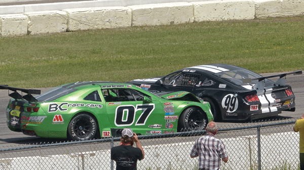 Jordan Bernloehr of Lakeville (07) had nowhere to go but into the spun car of Justin Haley in the climactic Turn 13 crash at BIR. Photo credit: John Gilbert