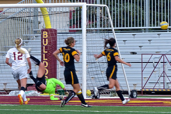 St. Martin was thwarted by Tech’s diving goalkeeper, as UMD lost 1-0 on a late Tech goal. Photo credit: John Gilbert
