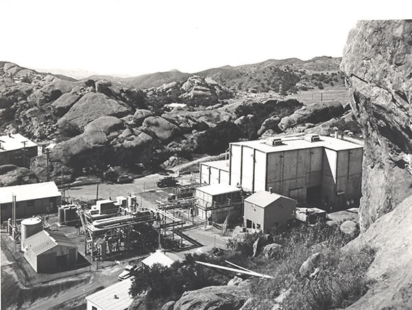 At the Santa Susana Field Laboratory, 30 miles from Los Angeles, Rocketdyne Corp. dumped radioactive wastes and toxic chemicals during decades of tests with nuclear reactors and rocket engines. The Sodium Reactor Experiment, pictured in 1958, ran out of control and melted in July 1959, ending the program. Photo: rocketdynecleanupcoalition.org/photos