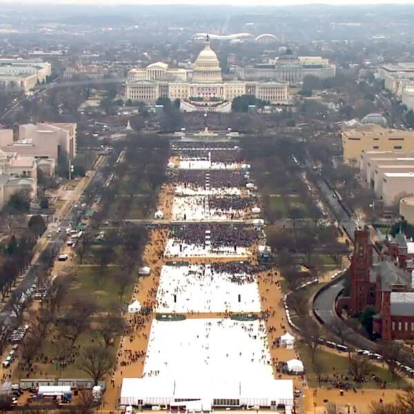 “Alternative facts” indicate Trump’s inaugural crowd in 2017 (left) was far bigger than Obama’s in 2009 (right). 