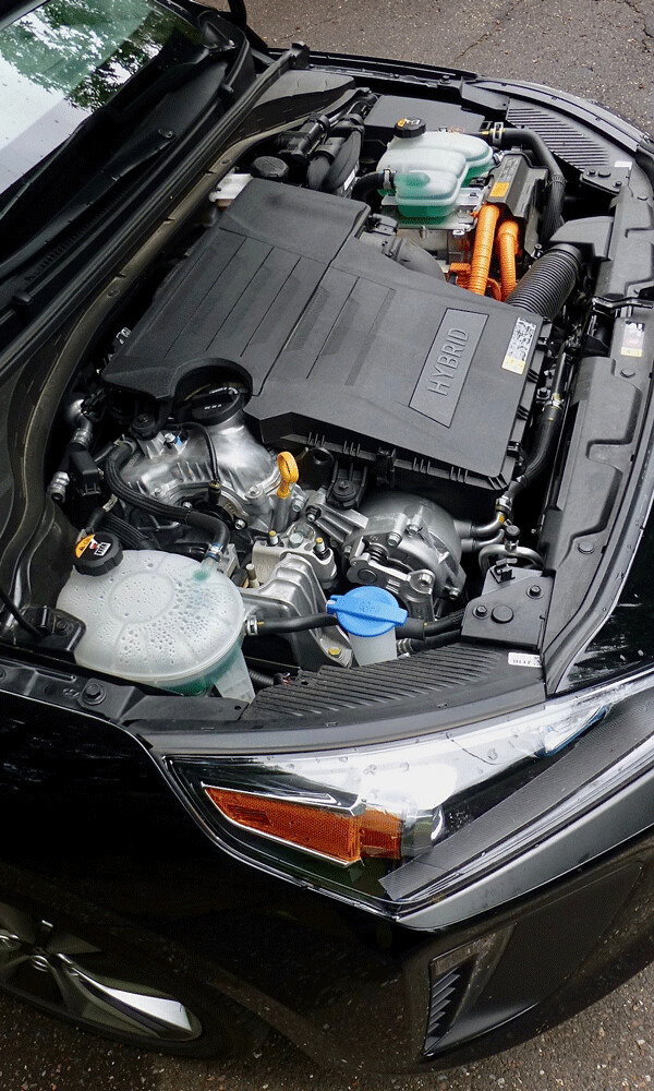 Reduced space under hood easily houses Ioniq's 1.6-liter hybrid engine. Photo credit: John Gilbert