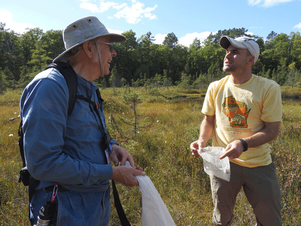 It was a such a joy to bring these two scientists (Michael Beug and Peter Kennedy) to explore the Namekagon Fen. Photo by Emily Stone. 