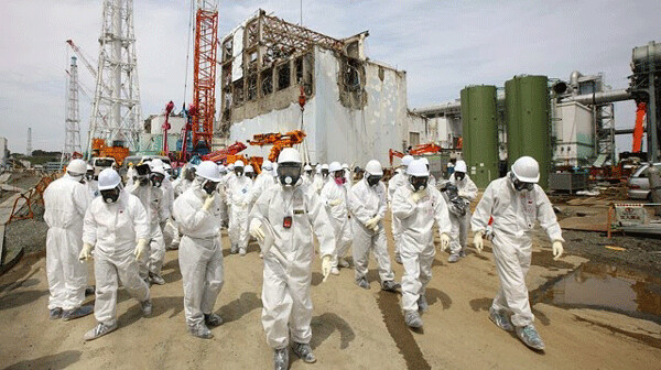 Tokyo Electric Power Co. workers in heavily contaminated work environment of Fukushima, the site of the triple reactor meltdowns that began March 11, 2011. Tepco estimates it will take 40 years to cover up the catastrophe with enough malarky, bologna, snake oil and pixie dust to prove nuclear power is safe