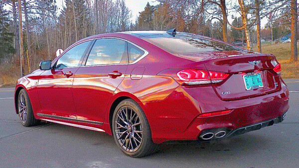 Quad tailpipes and under-rear aero splitters tip the G80’s intentions with its twin-turbo 3.3-liter V6. Photo credit: John Gilbert 