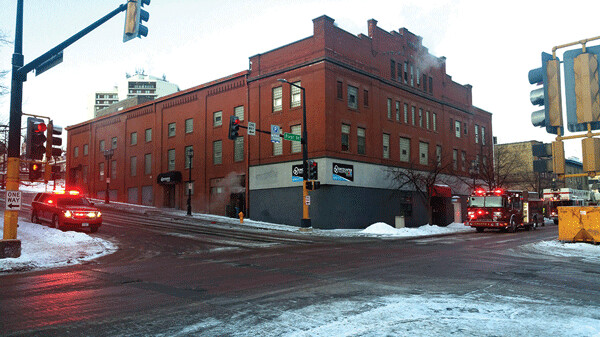 The Encounter Skate Park at East First Street and Second Avenue encountered a bit of New Year’s Eve trouble when a water line on the third floor broke, running onto the floors below and out onto the sidewalks. The Duluth Fire Department arrived to locate the leak source. Peter Cpin of Head of Lakes Youth for Christ, which runs the Encounter, said cleanup is underway and he expects the building to reopen soon.. Photo credit: Richard Thomas