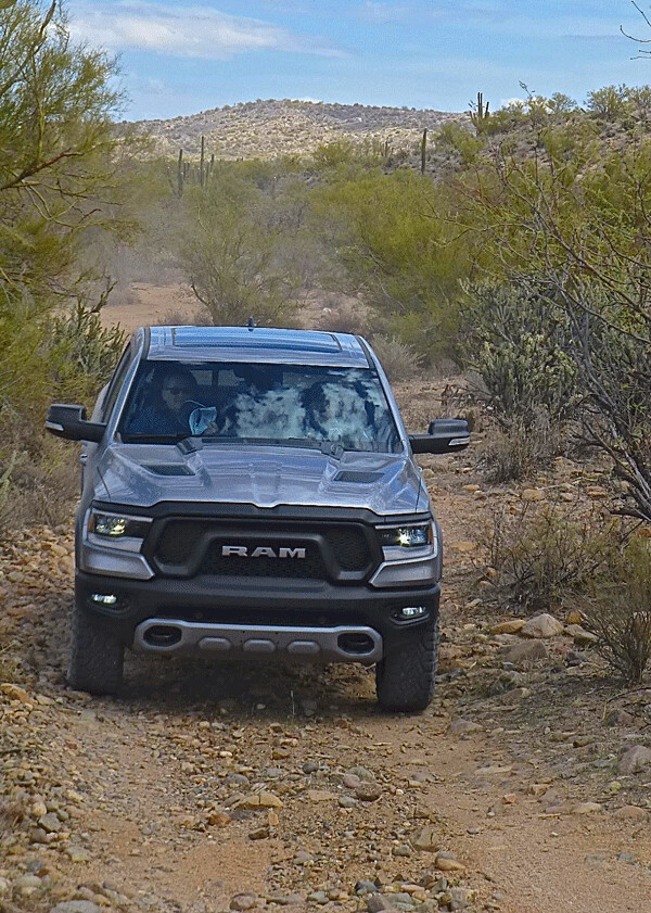 The new Ram Rebel put its coil-spring suspension and adjustable shocks to good use in off-road driving. Photo credit: John Gilbert