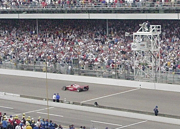 Once the Indy press box moved to the infield, I could shoot the winners, like Juan Pablo Montoya in 2000. Photo credit: John Gilbert