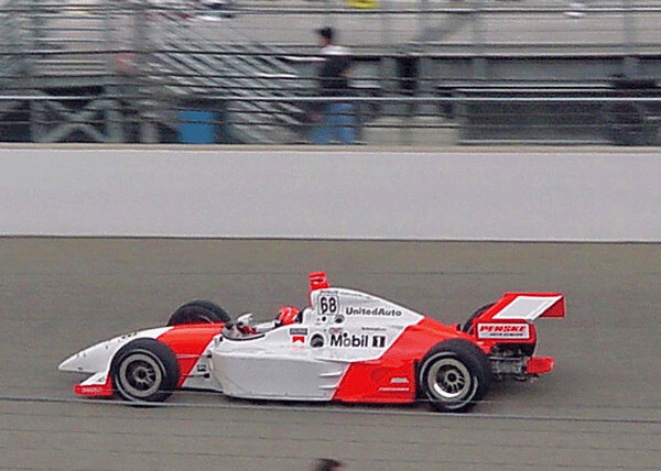 Helio Castroneves won the 2001 Indy 500 in a Penske car unadorned by sponsors names. Photo credit: John Gilbert