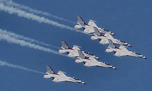 All six members of the Thunderbirds contrasted with the deep blue sky. Photo credit: John Gilbert