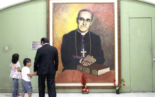 A painting of St Oscar Romero at the Cathedral of San Salvador (Getty) 
