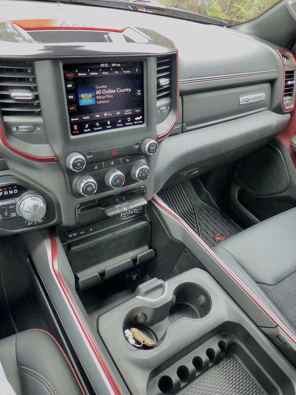 Ram Rebel control center is neat and efficient, if less luxurious.  Photo credit: John Gilbert