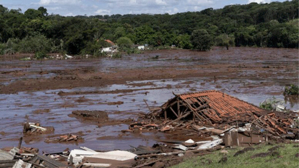 A demolished home lies in ruins after a dam collapsed near Brumadinho, Brazil the day after the dam failure