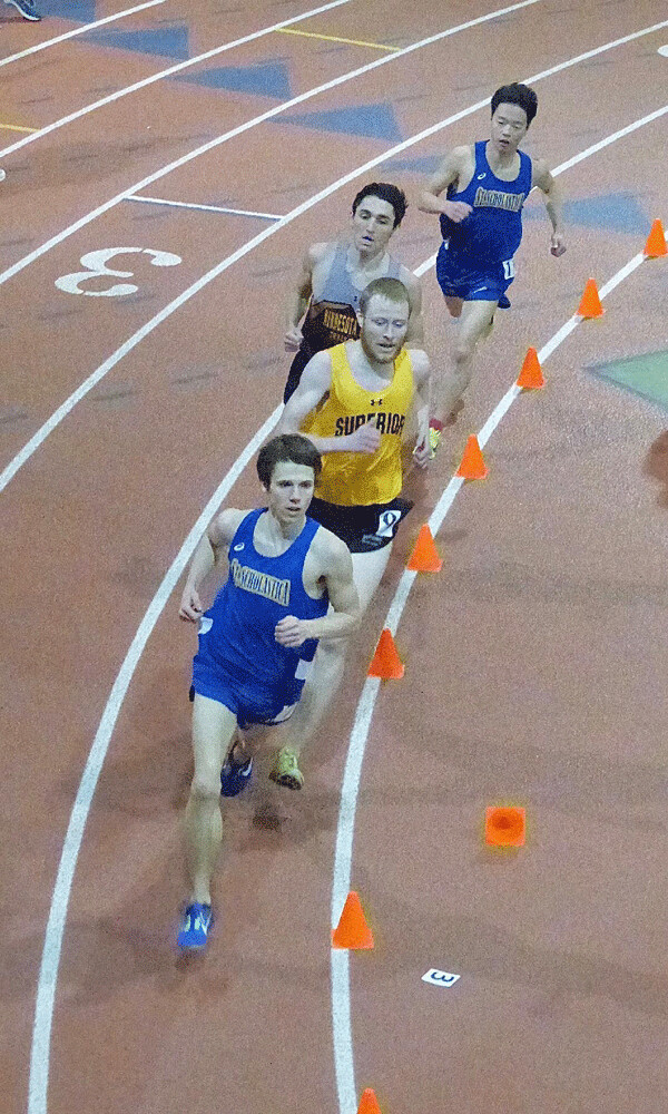 Easton Foss ran away from the pack to win the men's 5,000-meters, one of three first-places the St. Scholastica senior attained.
