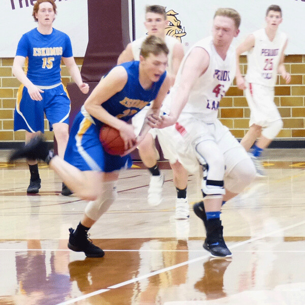 Esko sophomore Riley Fischer saved an over-and-back, but was called for fouling 6-foot-8 Pequot Lakes senior Vincent Miska.