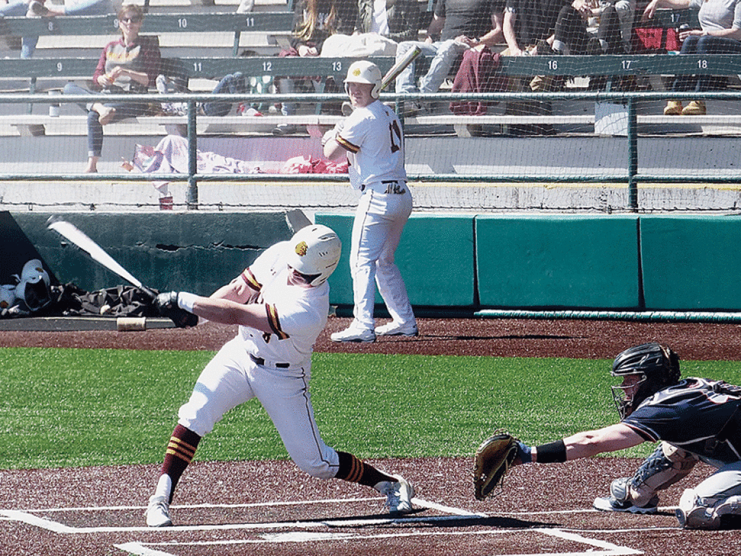 UMD catcher Cory Krolikowski contributed a 3-for-3 day to the 27-hit barrage and a 22-3 NSIC victory over Mary. Photo credit: John Gilbert