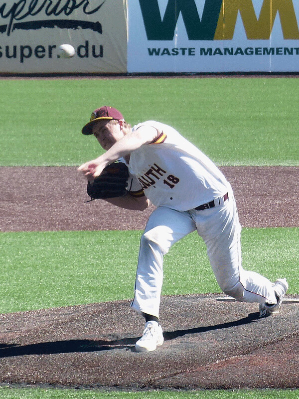  Pitcher Rece Dietrich cruised through six innings of UMD’s 23-3 romp to open a  doubleheader sweep over Mary at Wade Stadium. Photo credit: John Gilbert