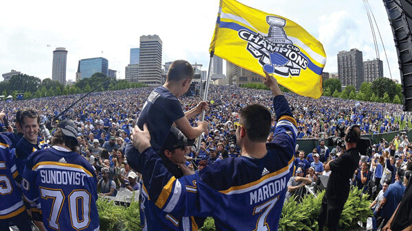 The STL Blues celebrate their  Stanley Cup win with a few friends