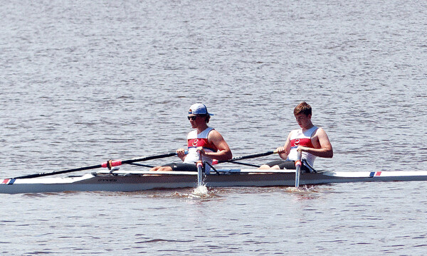 Long Lake’s club finished thjird behind Minneapolis and St. Paul, competing here  in the men’s double. Photo credit: John Gilbert