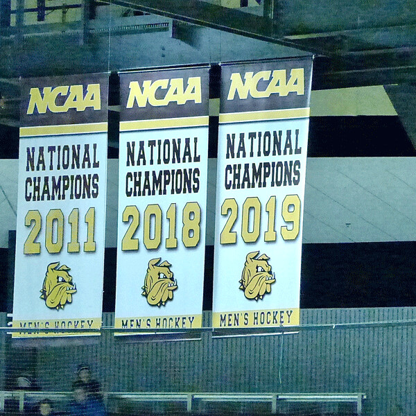 UMD played a video-filled tribute to the 2019 NCAA title, then uncovered the new banner -- while keeping just enough space for the third straight banner... Photo credit: John Gilbert
