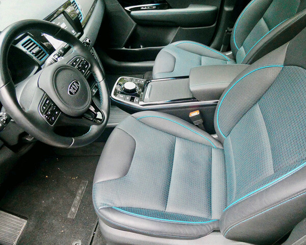 Interior is both sporty and luxurious in the Niro EV. Photo credit: John Gilbert