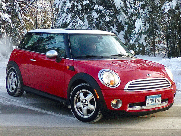 Our 2007 Mini Cooper, as it handled winter with ease, before key-fob gremlin decided to lock the doors. Photo credit: John Gilbert